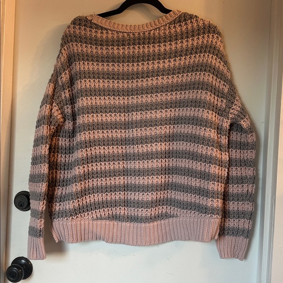 Free People At the Beach Gray Pink Striped Chunky Pullover Sweater small - Picture 6 of 6